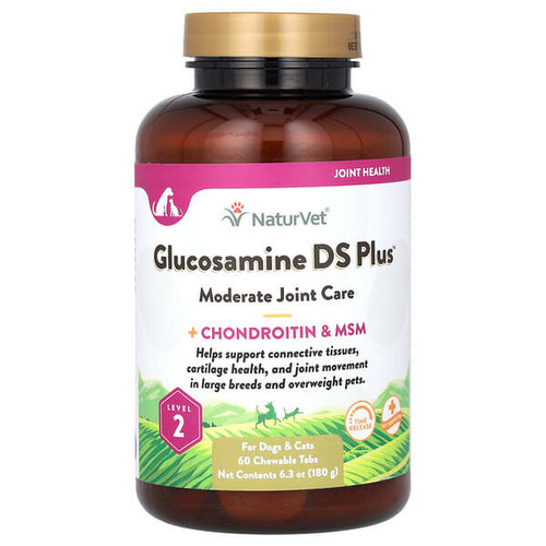 <img alt="NaturVet, Glucosamine DS Plus, Moderate Joint Care + Chondroitin & MSM, For Dogs & Cats, Level 2, 60 Chewable Tabs, 6.3 oz (180 g)" title="NaturVet, Glucosamine DS Plus, Moderate Joint Care + Chondroitin & MSM, For Dogs & Cats, Level 2, 60 Chewable Tabs, 6.3 oz (180 g),"