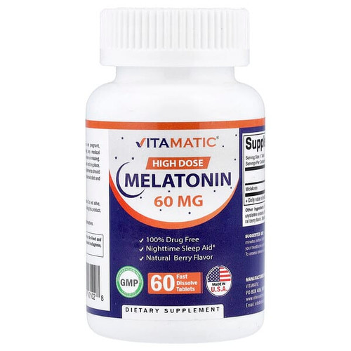 <img alt="Vitamatic, High Dose Melatonin, Natural Berry, 60 mg, 60 Fast Dissolve Tablets" title="Vitamatic, High Dose Melatonin, Natural Berry, 60 mg, 60 Fast Dissolve Tablets,"
