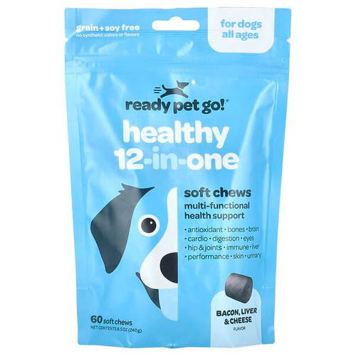 <img alt="Ready Pet Go, Healthy 12-In-One, For Dogs, All Ages, Bacon, Liver & Cheese, 60 Soft Chews, 8.5 oz (240 g)" title="Ready Pet Go, Healthy 12-In-One, For Dogs, All Ages, Bacon, Liver & Cheese, 60 Soft Chews, 8.5 oz (240 g),"