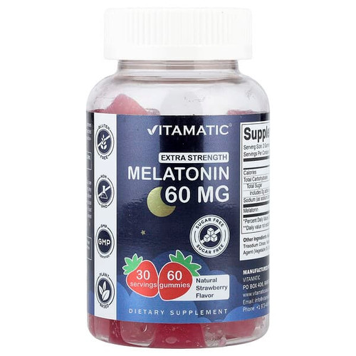 <img alt="Vitamatic, Melatonin Gummies, Natural Strawberry, Sugar Free, 60 mg, 60 Gummies" title="Vitamatic, Melatonin Gummies, Natural Strawberry, Sugar Free, 60 mg, 60 Gummies,"