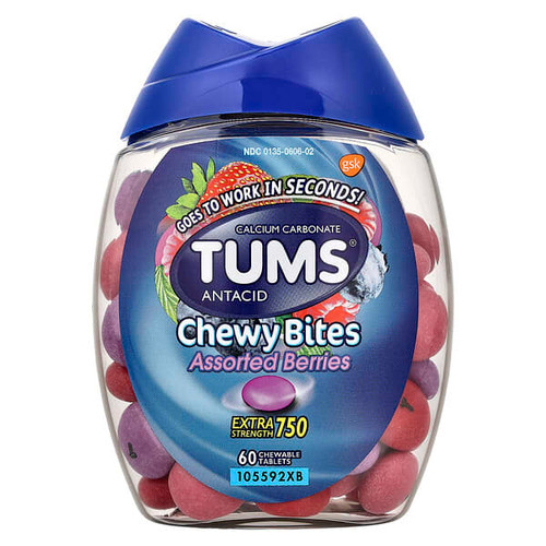 <img alt="Tums, Antacid, Chewy Bites, Assorted Berries, 750 mg, 60 Chewable Tablets" title="Tums, Antacid, Chewy Bites, Assorted Berries, 750 mg, 60 Chewable Tablets,"