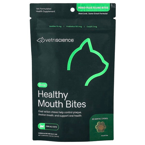 <img alt="VetriScience, Healthy Mouth Bites, For Cats, 60 Dental Chews, 4.23 oz (120 g)" title="VetriScience, Healthy Mouth Bites, For Cats, 60 Dental Chews, 4.23 oz (120 g),"