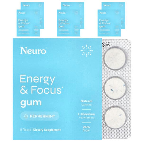 <img alt="NeuroGum, Energy & Focus Gum, Peppermint, 6 Packs, 9 Pieces Each" title="NeuroGum, Energy & Focus Gum, Peppermint, 6 Packs, 9 Pieces Each,"