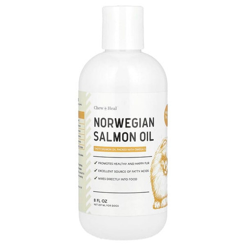 <img alt="Chew + Heal, Norwegian Salmon Oil, For Dogs, 8 fl oz (237 ml)" title="Chew + Heal, Norwegian Salmon Oil, For Dogs, 8 fl oz (237 ml),"