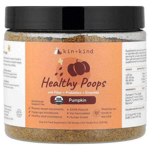 <img alt="Kin+Kind, Healthy Poops with Fiber + Prebiotics + Enzymes, For Dogs & Cats, Pumpkin, 8 oz (226.8 g)" title="Kin+Kind, Healthy Poops with Fiber + Prebiotics + Enzymes, For Dogs & Cats, Pumpkin, 8 oz (226.8 g),"