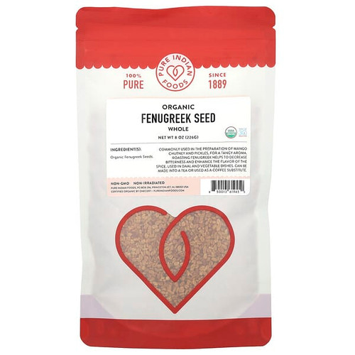 <img alt="Pure Indian Foods, Organic Fenugreek Seed, Whole, 8 oz (226 g)" title="Pure Indian Foods, Organic Fenugreek Seed, Whole, 8 oz (226 g),"