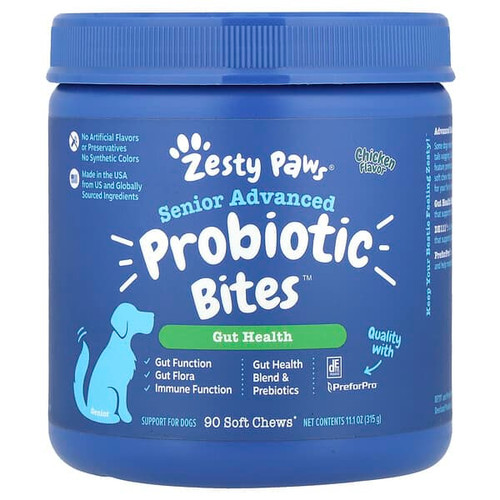 <img alt="Zesty Paws, Senior Advanced Probiotic Bites, For Dogs, Senior, Chicken, 90 Soft Chews, 11.1 oz (315 g)" title="Zesty Paws, Senior Advanced Probiotic Bites, For Dogs, Senior, Chicken, 90 Soft Chews, 11.1 oz (315 g),"