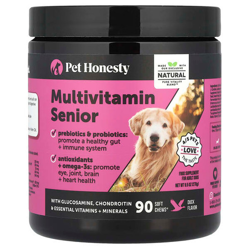 <img alt="Pet Honesty, Multivitamin Senior, For Adult Dogs, Duck, 90 Soft Chews, 9.5 oz (270 g)" title="Pet Honesty, Multivitamin Senior, For Adult Dogs, Duck, 90 Soft Chews, 9.5 oz (270 g),"