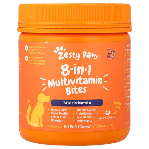 <img alt="Zesty Paws, 8-in-1 Multivitamin Bites, For Dogs, All Ages, Peanut Butter, 90 Soft Chews, 11.1 oz (315 g)" title="Zesty Paws, 8-in-1 Multivitamin Bites, For Dogs, All Ages, Peanut Butter, 90 Soft Chews, 11.1 oz (315 g),"
