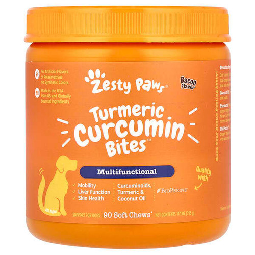 <img alt="Zesty Paws, Turmeric Curcumin Bites,for Dogs, Multifunctional, All Ages, Bacon, 90 Soft Chews, 11.1 oz (315 g)" title="Zesty Paws, Turmeric Curcumin Bites,for Dogs, Multifunctional, All Ages, Bacon, 90 Soft Chews, 11.1 oz (315 g),"