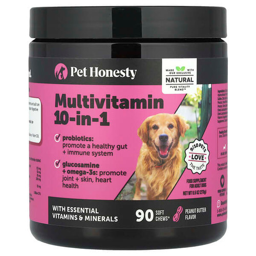 <img alt="Pet Honesty, Multivitamin 10-in-1, For Adult Dogs, Peanut Butter, 90 Soft Chews, 9.5 oz (270 g)" title="Pet Honesty, Multivitamin 10-in-1, For Adult Dogs, Peanut Butter, 90 Soft Chews, 9.5 oz (270 g),"