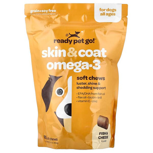 <img alt="Ready Pet Go, Skin & Coat Omega-3, For Dogs, All Ages, Fish & Cheese, 90 Soft Chews, 12.7 oz (360 g)" title="Ready Pet Go, Skin & Coat Omega-3, For Dogs, All Ages, Fish & Cheese, 90 Soft Chews, 12.7 oz (360 g),"