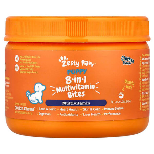 <img alt="Zesty Paws, 8-in-1 Bites Multivitamin, For Dogs, Puppy, Chicken, 90 Soft Chews, 5.5 oz (157 g)" title="Zesty Paws, 8-in-1 Bites Multivitamin, For Dogs, Puppy, Chicken, 90 Soft Chews, 5.5 oz (157 g),"