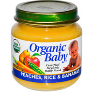 Organic Baby, Certified Organic Baby Food, Peaches, Rice & Bananas, 4 oz (113 g) (5 PACK)