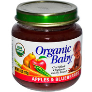 Organic Baby, Certified Organic Baby Food, Apples & Blueberries, 4 oz (113 g) (5 PACK)