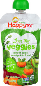 3 PACK of Happy Family Organics, Organics Happy Tot, Love My Veggies, Organic Spinach, Apples, Sweet Potatoes & Kiwi, 4.22 oz (120 g)