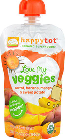 3 PACK of Happy Family Organics, Organics Happy Tot, Love My Veggies, Organic Carrots, Bananas, Mangos & Sweet Potatoes, 4.22 oz (120 g)