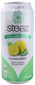 Steaz Green Tea Soda, Organic Iced Green Tea,  Unsweetened with Lemon - 16 fl oz