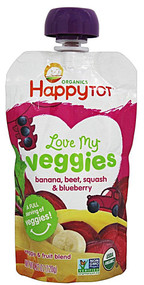 3 PACK of Happy Family Organics, Organics Happy Tot, Love My Veggies, Organic Bananas, Beets, Squash & Blueberries, 4.22 oz (120 g)