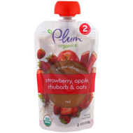 Plum Organics, Stage 2, Eat Your Colors, Red, Strawberry, Apple, Rhubarb & Oats, 3.5 oz (99 g)