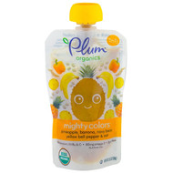 Plum Organics, Tots, Mighty Colors, Yellow, Pineapple, Banana, Navy Bean, Yellow Bell Pepper & Oat, 3.5 oz (99 g)