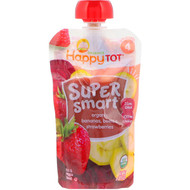 3 PACK of Happy Family Organics, Happy Tot, Super Smart, Fruit & Veggie Blend, Organic Bananas, Beets & Strawberries, Stage 4, 4 oz (113 g)
