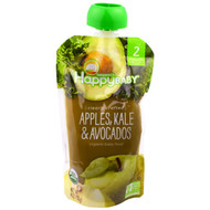 3 PACK of Happy Family Organics, Organic Baby Food, Stage 2, Clearly Crafted, 6+ Months, Apples, Kale & Avocados, 4 oz (113 g)