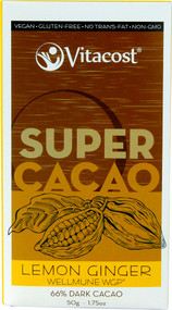 Vitaco, Super Cacao Lemon Ginger with Wellmune WGP(R) - 66% Dark Cacao - 1.75 oz