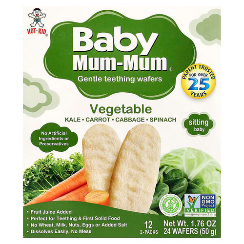 <img alt="Hot Kid, Baby Mum-Mum, Gentle Teething Wafers, Vegetable, 12 Packs, 2 Wafers Each" title="Hot Kid, Baby Mum-Mum, Gentle Teething Wafers, Vegetable, 12 Packs, 2 Wafers Each,686352801757"