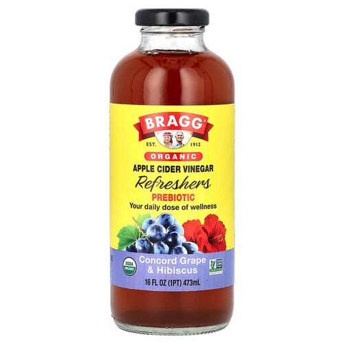 <img alt="Bragg, Organic Apple Cider Vinegar Refreshers, Prebiotic, Concord Grape & Hibiscus, 16 fl oz (473 ml)" title="Bragg, Organic Apple Cider Vinegar Refreshers, Prebiotic, Concord Grape & Hibiscus, 16 fl oz (473 ml),074305053160"