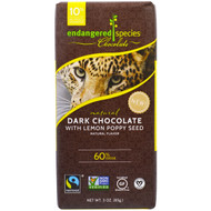 Endangered Species Chocolate, Dark Chocolate With Lemon Poppy Seed, Natural, 3 oz (85 g)