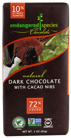 3 PACK of Endangered Species Chocolate, Cacao Nibs + Dark Chocolate, 3 oz (85 g)