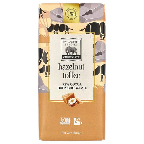 <img alt="Endangered Species Chocolate, Hazelnut Toffee + Dark Chocolate, 72% Cocoa, 3 oz (85 g)" title="Endangered Species Chocolate, Hazelnut Toffee + Dark Chocolate, 72% Cocoa, 3 oz (85 g),037014242256"