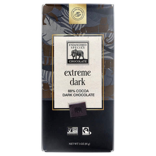 <img alt="Endangered Species Chocolate, Extreme Dark Chocolate, 88% Cocoa, 3 oz (85 g)" title="Endangered Species Chocolate, Extreme Dark Chocolate, 88% Cocoa, 3 oz (85 g),037014242478"
