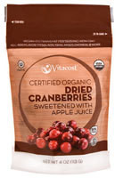 3 PACK of Vitaco Certified Organic Dried Cranberries Sweetened with Apple Juice -- 4 oz (113 g)
