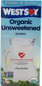 3 PACK of Westsoy Organic Unsweetened Soymilk Plain -- 32 fl oz