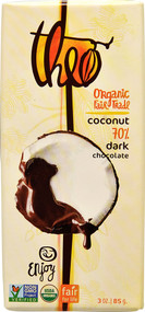 3 PACK of Theo Chocolate Organic 70% Dark Chocolate Bar Coconut -- 3 oz