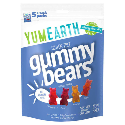 <img alt="YumEarth, Gluten Free Gummy Bears, Strawberry, Cherry, Mango, Peach, 5 Snack Packs, 0.7 oz (19.8 g) Each" title="YumEarth, Gluten Free Gummy Bears, Strawberry, Cherry, Mango, Peach, 5 Snack Packs, 0.7 oz (19.8 g) Each,810165016248"