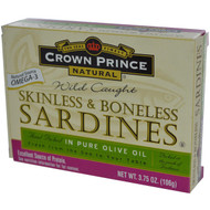 3 PACK of Crown Prince Natural, Skinless & Boneless Sardines, In Pure Olive Oil, 3.75 oz (106 g)