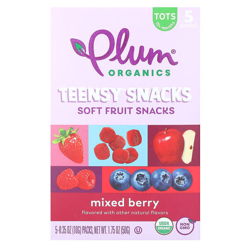 <img alt="Plum Organics, Teensy Snacks, Soft Fruit Snacks, Tots 12+ Months, Mixed Berry, 5 Packs, 0.35 oz (10 g) Each" title="Plum Organics, Teensy Snacks, Soft Fruit Snacks, Tots 12+ Months, Mixed Berry, 5 Packs, 0.35 oz (10 g) Each,846675001177"