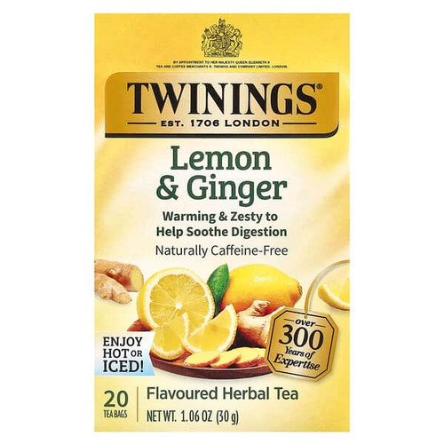 <img alt="Twinings, Flavored Herbal Tea, Lemon & Ginger, Caffeine Free, 20 Tea Bags, 1.06 oz (30 g)" title="Twinings, Flavored Herbal Tea, Lemon & Ginger, Caffeine Free, 20 Tea Bags, 1.06 oz (30 g),070177075101"