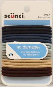 3 PACK of Scunci, No Damage Elastics, Comfortable, All Day Medium Hold, Denim, 18 Pieces