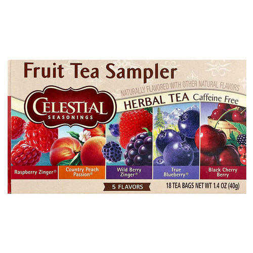 <img alt="Celestial Seasonings, Fruit Tea Sampler, 5 Flavors, Caffeine Free, 18 Tea Bags, 1.4 oz (40 g)" title="Celestial Seasonings, Fruit Tea Sampler, 5 Flavors, Caffeine Free, 18 Tea Bags, 1.4 oz (40 g),070734055003"