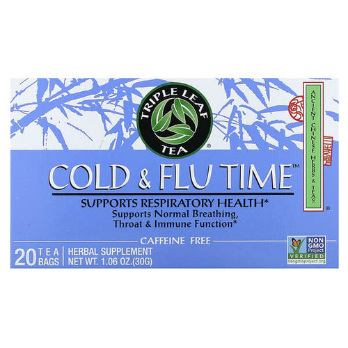 <img alt="Triple Leaf Tea, Cold & Flu Time Herbal Tea, Caffeine Free, 20 Tea Bags, 1.06 oz (30 g)" title="Triple Leaf Tea, Cold & Flu Time Herbal Tea, Caffeine Free, 20 Tea Bags, 1.06 oz (30 g),023991000057"