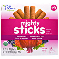 Plum Organics, Tots, Mighty Sticks, Whole Grain Snacks, Berry Beet, 6 Packs, .35 oz (10 g) Each