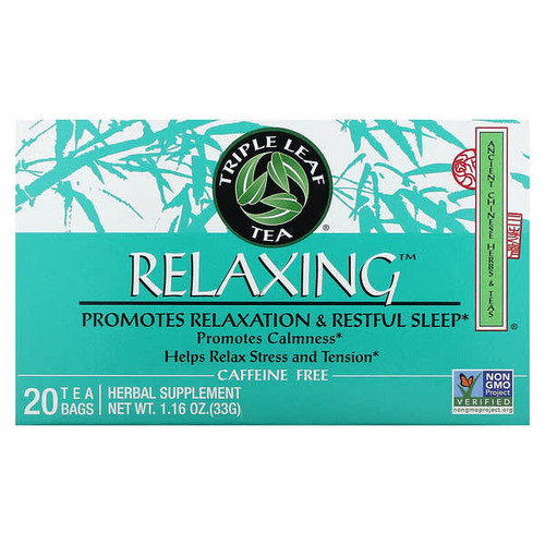 <img alt="Triple Leaf Tea, Relaxing, Caffeine Free, 20 Tea Bags, 1.16 oz (33 g)" title="Triple Leaf Tea, Relaxing, Caffeine Free, 20 Tea Bags, 1.16 oz (33 g),023991000033"