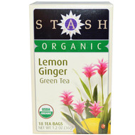 Stash Tea, Organic Premium, Green Tea, Lemon Ginger, 18 Tea Bags, 1.2 oz (36 g)