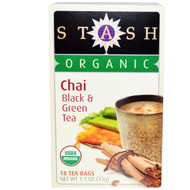 Stash Tea, Premium, Organic, Chai, Black & Green Tea, 18 Tea Bags, 1.1 oz (33 g)