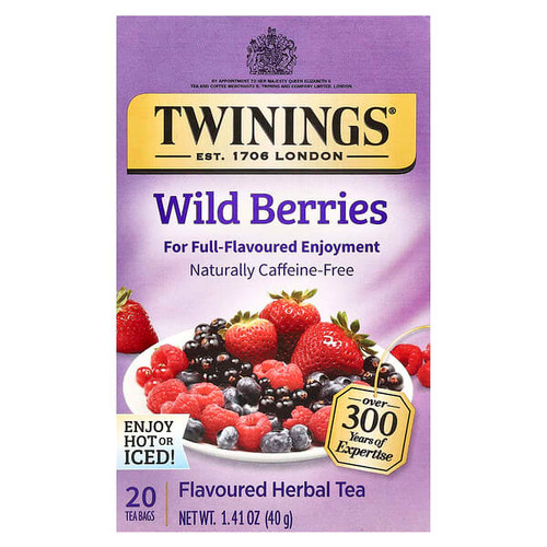 <img alt="Twinings, Flavored Herbal Tea, Wild Berries, Caffeine Free, 20 Tea Bags, 1.41 oz (40 g)" title="Twinings, Flavored Herbal Tea, Wild Berries, Caffeine Free, 20 Tea Bags, 1.41 oz (40 g),070177231262"