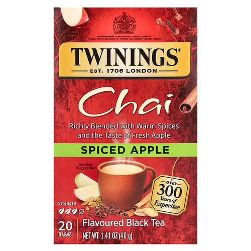 <img alt="Twinings, Flavored Black Tea, Chai, Spiced Apple, 20 Tea Bags, 1.41 oz (40 g)" title="Twinings, Flavored Black Tea, Chai, Spiced Apple, 20 Tea Bags, 1.41 oz (40 g),070177161248"